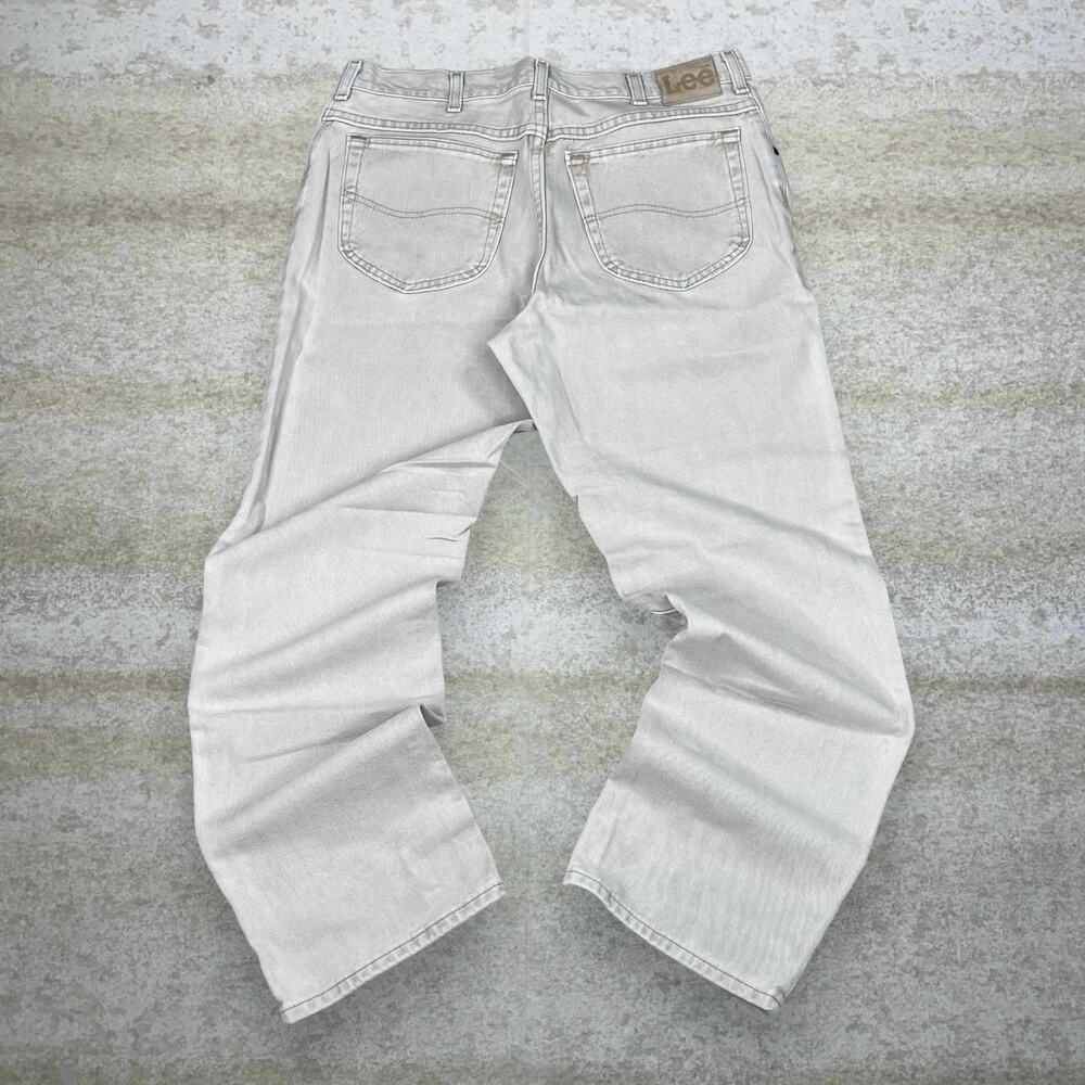Vintage 90s Lee MR Jeans 36x30 Straight Fit Tan Wash Denim Logo Tab
